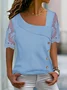 Casual Asymmetrical Neck Buttoned Mesh Blouse