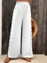 Cotton Casual Plain Button Detail Elastic Waist Wide Leg Pant