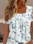Casual Lace Square Neck Floral Shirt