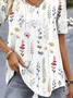V Neck Casual Loose Floral Shirt