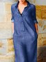 Casual Shirt Collar Loose Plain Maxi Dress