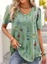 V Neck Casual Loose Floral Shirt