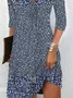 Women Abstract Graphic V Neck Three Quarter Sleeve Comfy Casual Midi Dress