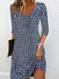 Women Abstract Graphic V Neck Three Quarter Sleeve Comfy Casual Midi Dress