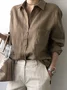 Women's Cotton Shirt Spring Loose Plain Shirt Collar Casual Blouse
