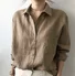 Women's Cotton Shirt Spring Loose Plain Shirt Collar Casual Blouse