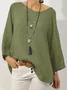 Women Solid Long Sleeve Linen Daily Casual Top