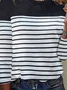 Crew Neck Striped Print Long Sleeve Casual T-Shirt
