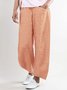 Women Summer Pink Cotton Pockets Shift Casual Capri Pants