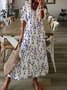 V Neck Loose Blue Floral Casual Dress 2023