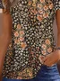 Women Summer Shirt V Neck Short Sleeve Floral Regular Loose Blouse