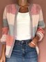 Women Yarn/Wool Yarn Striped Long Sleeve Comfy Casual Cardigan