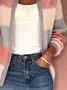 Women Yarn/Wool Yarn Striped Long Sleeve Comfy Casual Cardigan