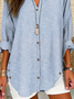 Women Tunic Shirt Collar Long Sleeve Striped Buckle Loose Blouse