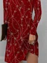 Women Floral Sweetheart Neckline Long Sleeve Comfy Casual Midi Dress