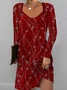 Women Floral Sweetheart Neckline Long Sleeve Comfy Casual Midi Dress