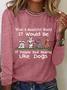 Crew Neck Long Sleeve Dog Regular Micro-Elasticity Regular Fit Shirt For Women