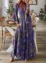 Women Floral V Neck Long Sleeve Comfy Boho Maxi Dress