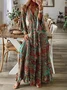 Women Floral V Neck Long Sleeve Comfy Boho Maxi Dress