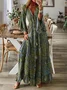 Women Floral V Neck Long Sleeve Comfy Boho Maxi Dress