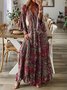 Women Floral V Neck Long Sleeve Comfy Boho Maxi Dress
