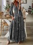 Women Floral V Neck Long Sleeve Comfy Boho Maxi Dress