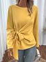 Crew Neck Long Sleeve Halloween Knot Front Regular Micro-Elasticity Loose Shirt For Women