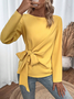 Crew Neck Long Sleeve Halloween Knot Front Regular Micro-Elasticity Loose Shirt For Women