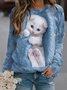 Casual Crew Neck Cat Sweatshirt