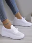 Casual Plain Breathable Lace-Up Block Heel Fly Woven Shoes Hollow Out