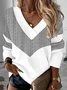 Casual V Neck Color Block Sweatshirt