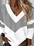 Casual V Neck Color Block Sweatshirt