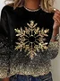 Casual Christmas Snowflake Print Crew Neck Long Sleeve T-shirt