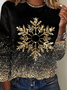 Casual Christmas Snowflake Print Crew Neck Long Sleeve T-shirt