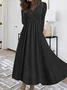 Women Plain V Neck Long Sleeve Comfy Casual Maxi Dress