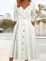 Women Plain V Neck Long Sleeve Comfy Casual Buckle Maxi Dress