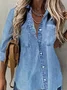 Women's Shirt Spring Collar Denim Long Sleeve Abstract Regular Loose Blouse