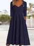 Women Plain Sweetheart Neckline Long Sleeve Comfy Casual Buckle Maxi Dress