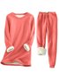 Women Plain Long Sleeve Comfy Casual Top With Pants Two-Piece Set
