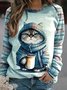 Casual Crew Neck Cat Sweatshirt