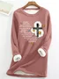 Casual Crew Neck Text Letters Sweatshirt