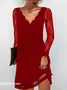 Women Plain V Neck Long Sleeve Comfy Casual Mesh Short Dress