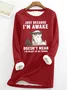 Casual Crew Neck Funny Cat Sweatshirt