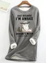 Casual Crew Neck Funny Cat Sweatshirt
