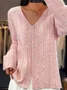 Women's Wool/Knitting Plain Holiday Comfy Casual Glitter Cardigan