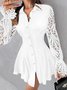 Women Plain Shirt Collar Long Sleeve Comfy Casual Lace Short Dress