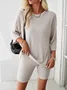 Women Plain Crew Neck Three Quarter Sleeve Comfy Casual Top With Pants Two-Piece Set