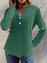 Women Casual Plain Loose Blouse Notched Long Sleeve Buttoned Regular Spring/Fall Shirt