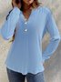 Women Casual Plain Loose Blouse Notched Long Sleeve Buttoned Regular Spring/Fall Shirt
