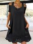 Women Plain V Neck Short Sleeve Comfy Casual Hollow Out Short Dress